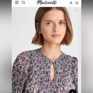 Madewell Blue Floral Smocked Yoke Blouse